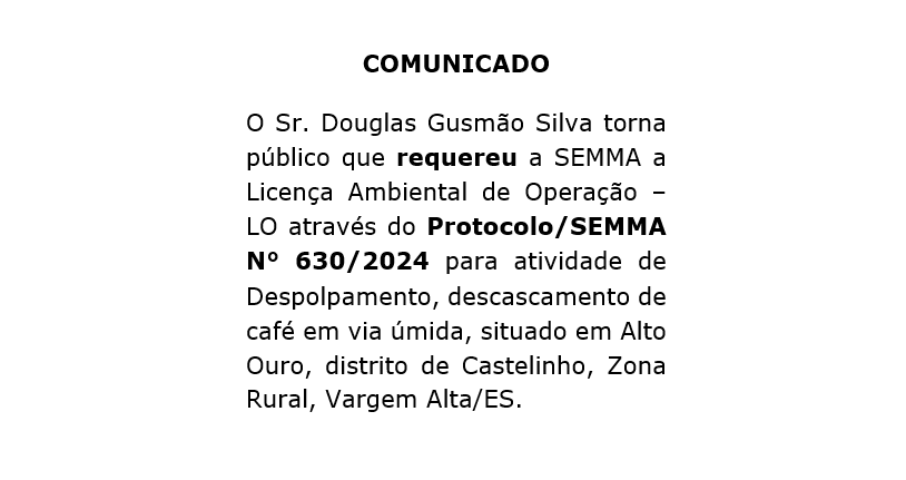 Comunicado de Requerimento Ambiental