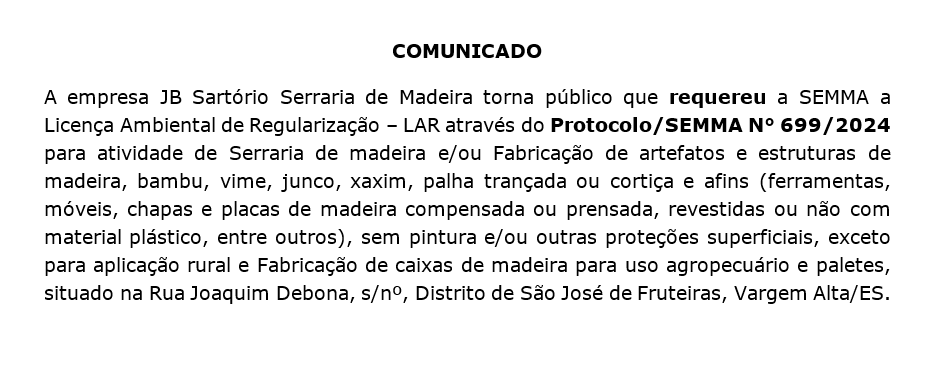 Comunicado de Licença Ambiental