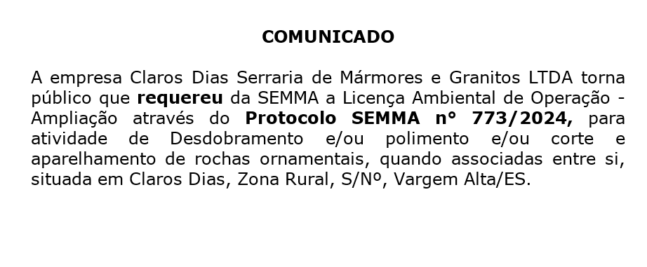 Comunicado de Requerimento Ambiental