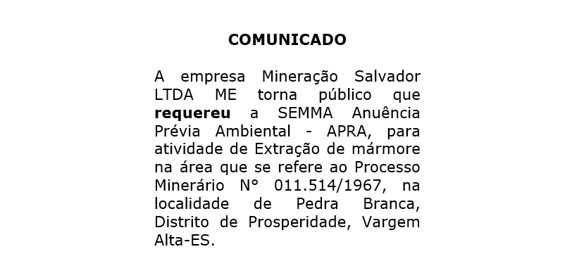 Comunicado de Requerimento Ambiental