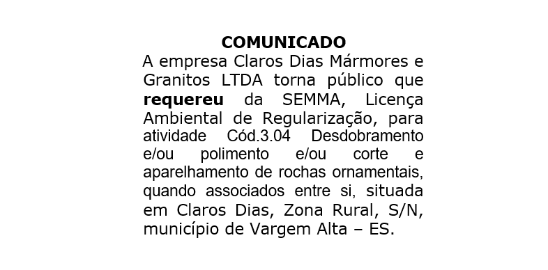 Comunicado de Requerimento Ambiental