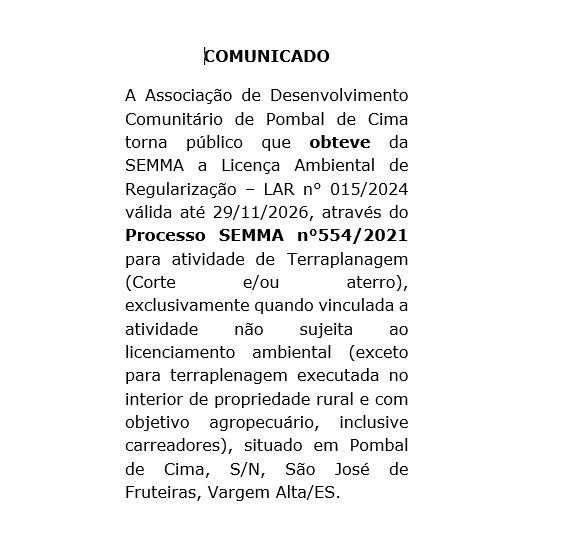 Requerimento de Licença Ambiental de Regularização