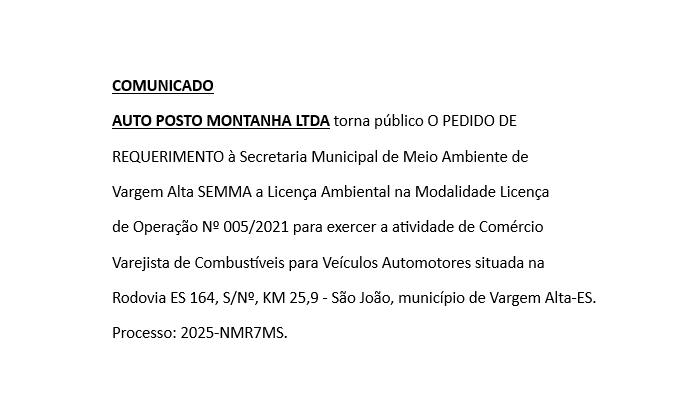 Comunicado de Licença Legal