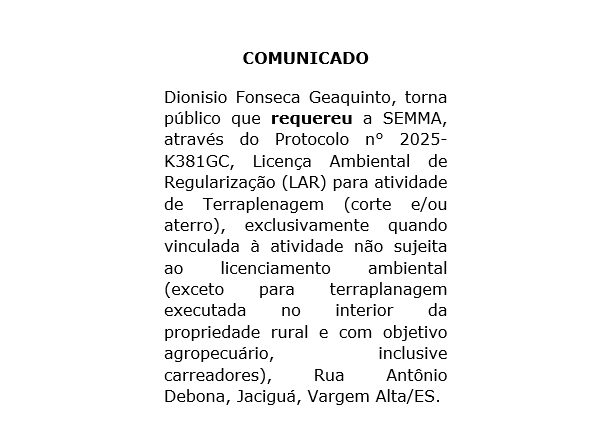 Comunicado de Requerimento Ambiental