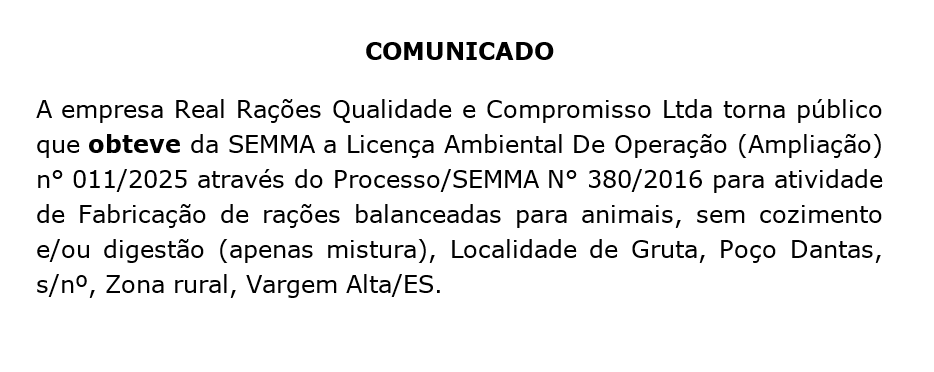 Comunicado de Licenciamento Ambiental