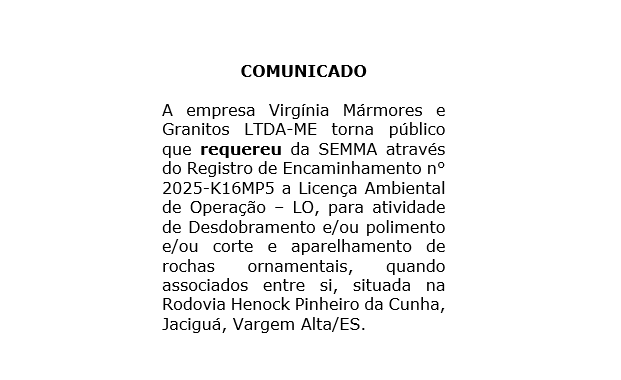Comunicado de Requerimento Ambiental