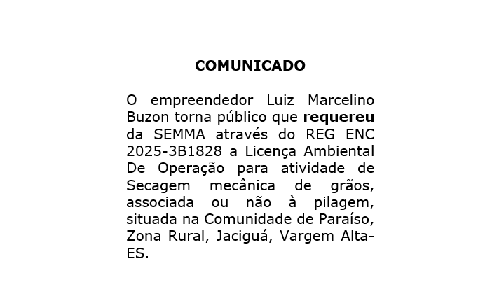 Comunicado de Requerimento Ambiental