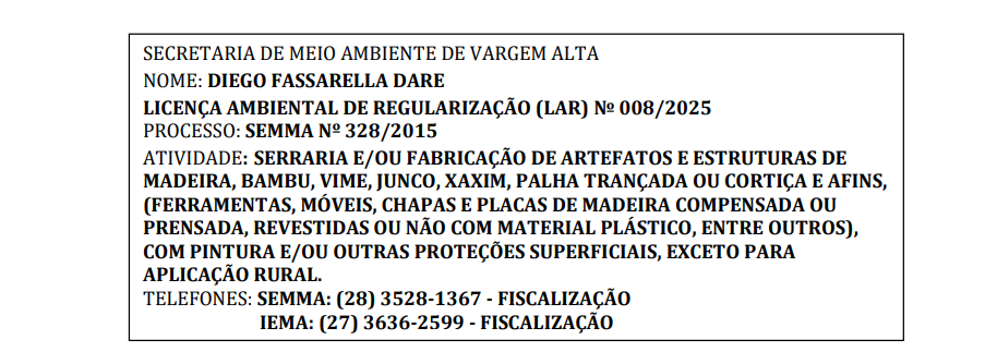 Comunicado de Licença Ambiental