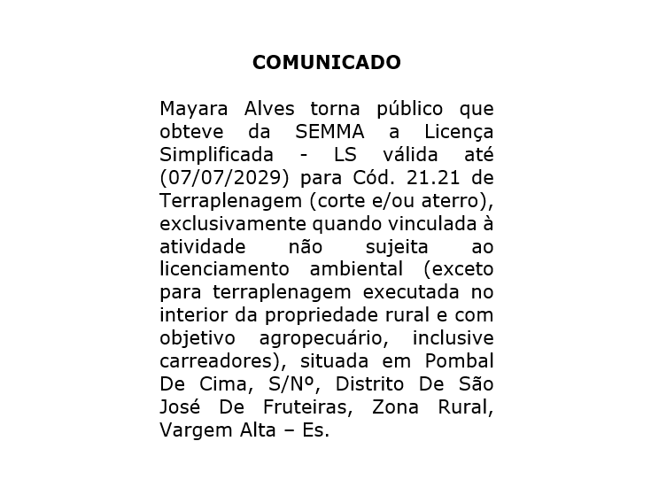 Comunicado de Licença Simplificada