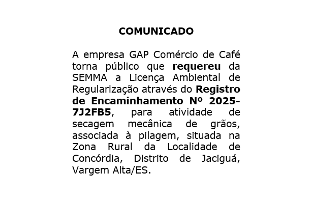 Comunicado de Requerimento Ambiental