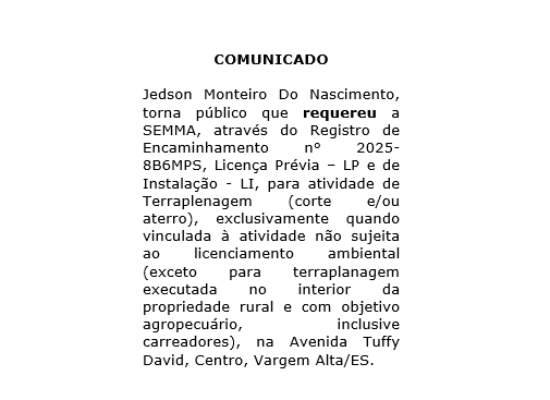 Comunicado de Requerimento Ambiental
