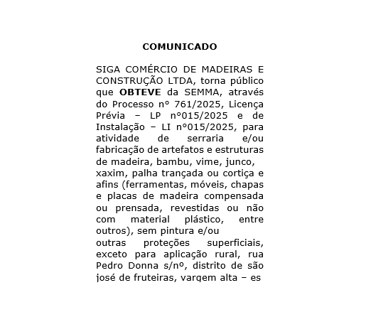 Comunicado de Licença Ambiental