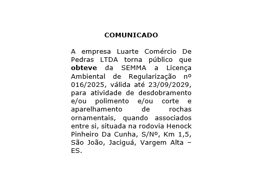 Comunicado de Licença Ambiental