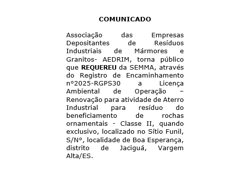 Comunicado de Requerimento Ambiental