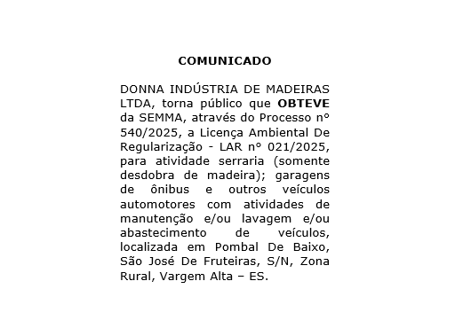 Comunicado de Licença Ambiental