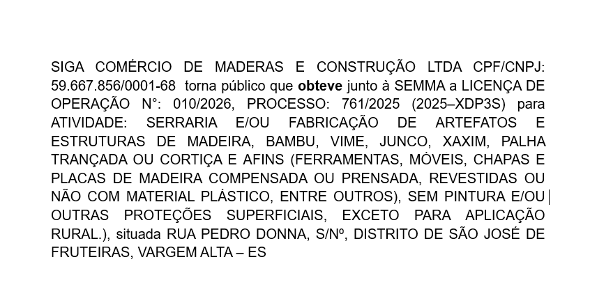 Comunicado de Licença Ambiental