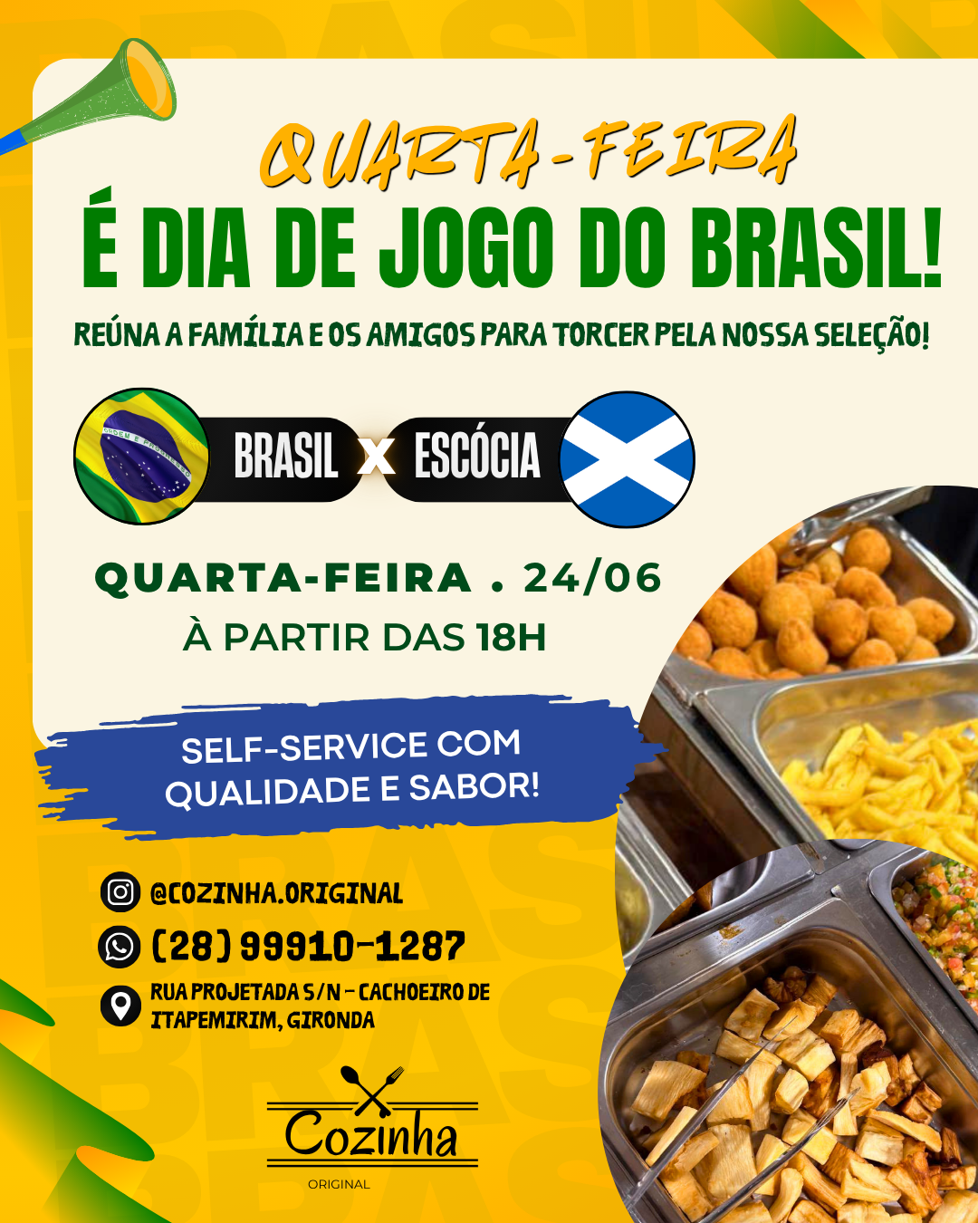 Transmissão de Brasil x Escócia no Cozinha Original.