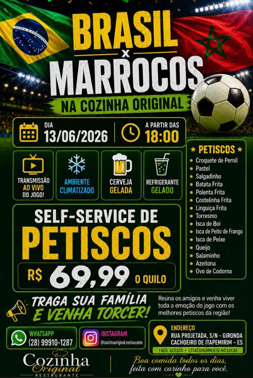 Restaurante aposta em transmissão ao vivo e buffet de petiscos para reunir torcedores neste sábado.  Arte: Cozinha Original