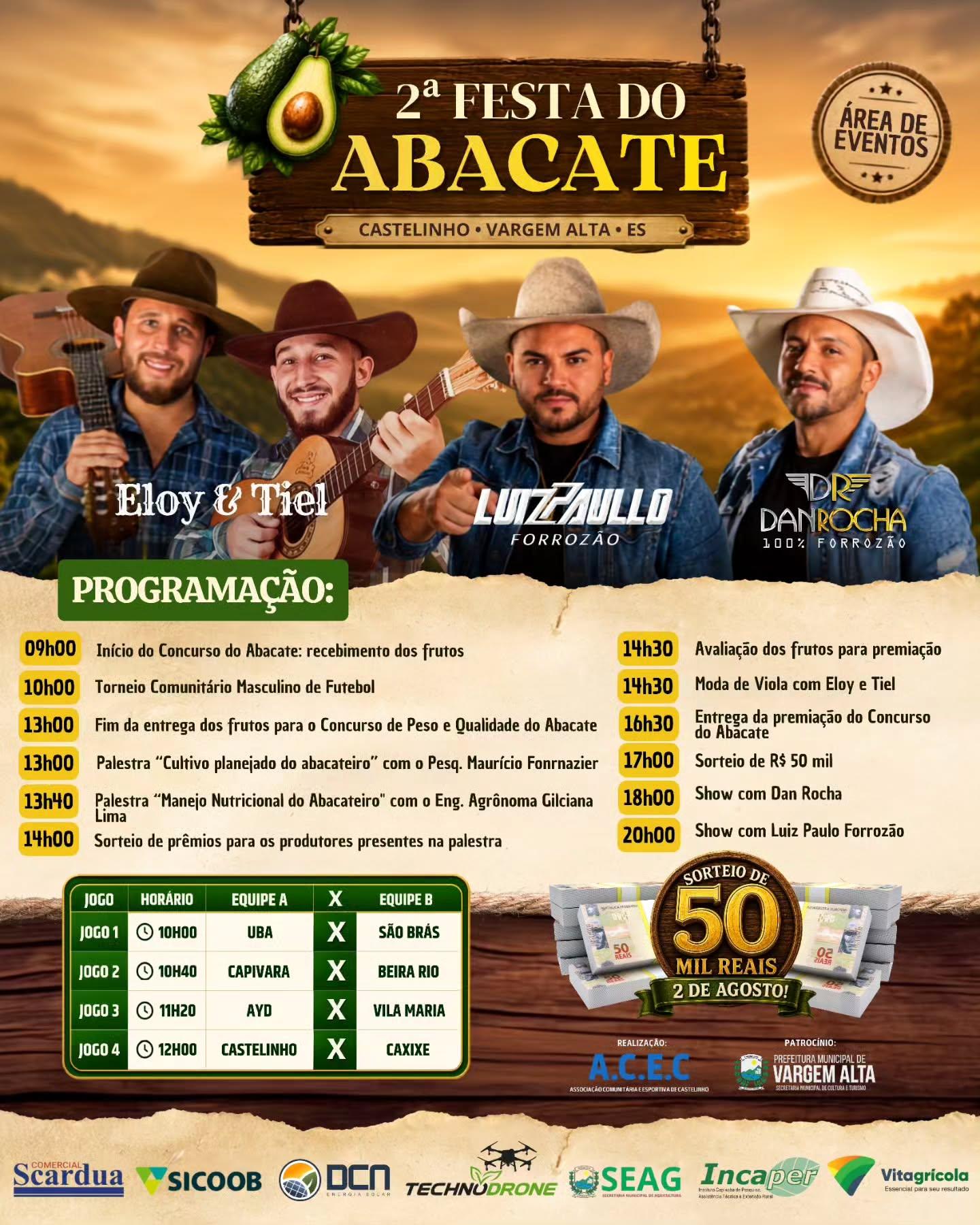 Programação completa da 2ª Festa do Abacate. Foto via instagram: @associacaocastelinho