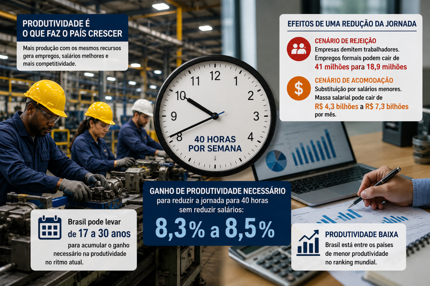 Brasil pode levar até 30 anos para compensar perda de produtividade com jornada de 40 horas, aponta CNI
